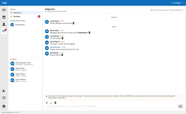 Chat mit Räumen, Personen und Online-Status