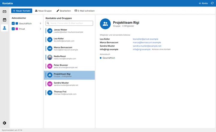 Contacts with address books and a group