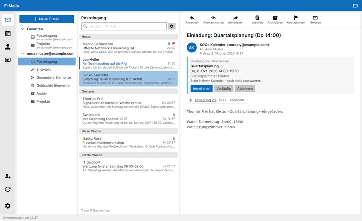 Einladung direkt in der Mail beantworten