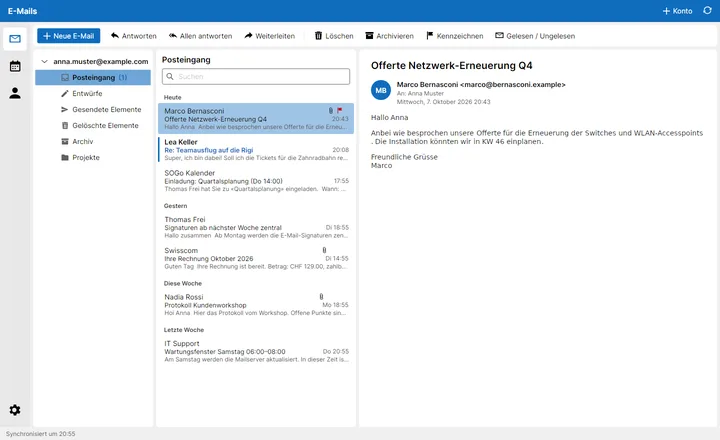 Inbox with folders, list and reading pane