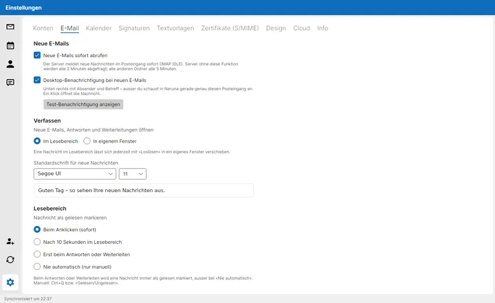 Einstellungen für E-Mail
